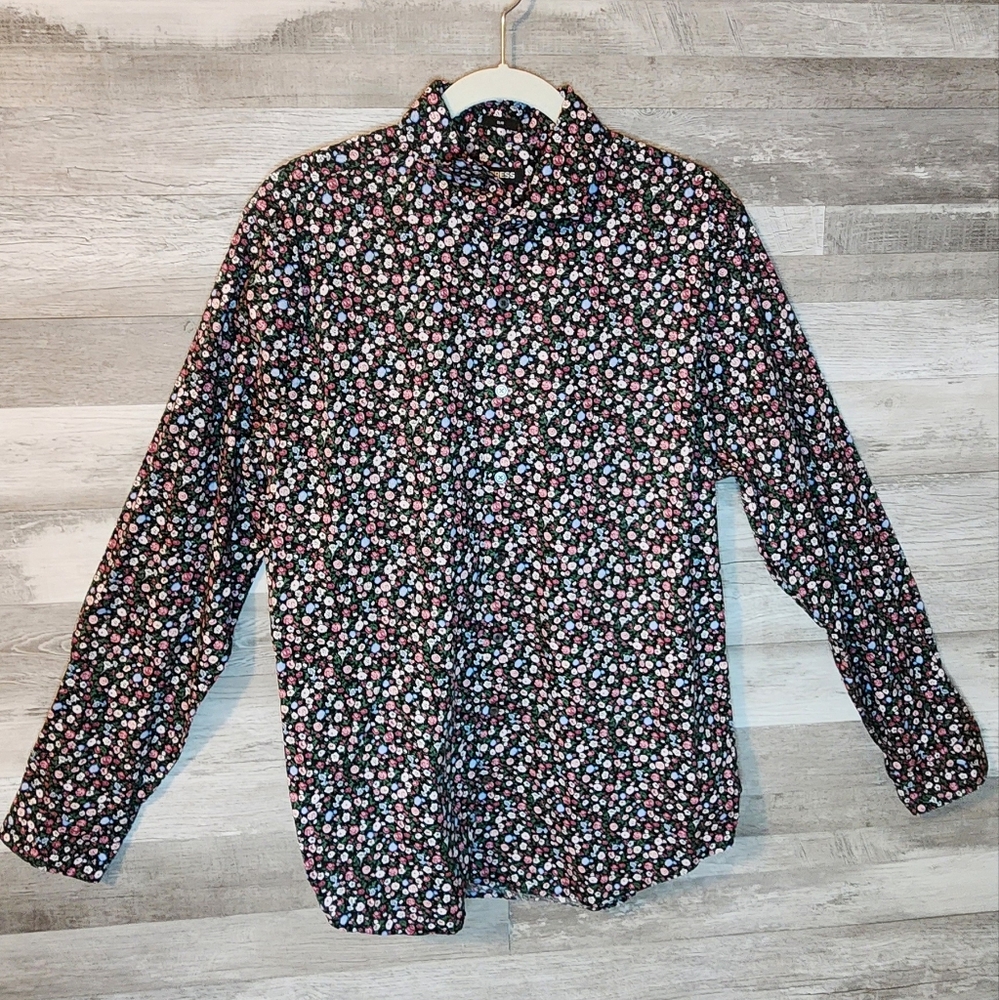 Express Slim Floral Print Stretch Button Down Shirt